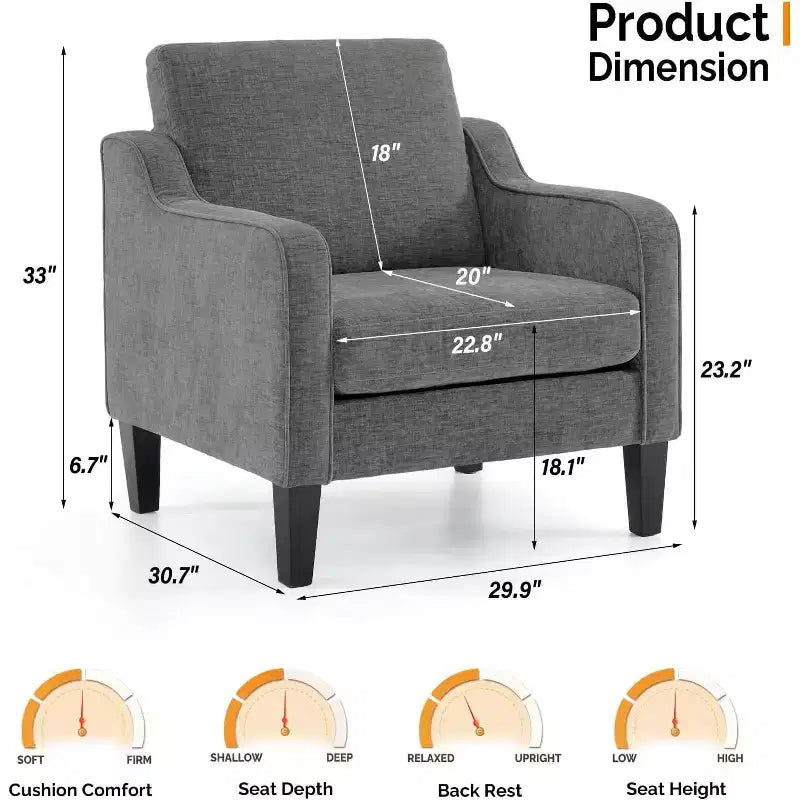 Fauteuil d'appoint pour salon, fauteuil de lecture du milieu du siècle moderne en tissu chenille rembourré avec accoudoirs
