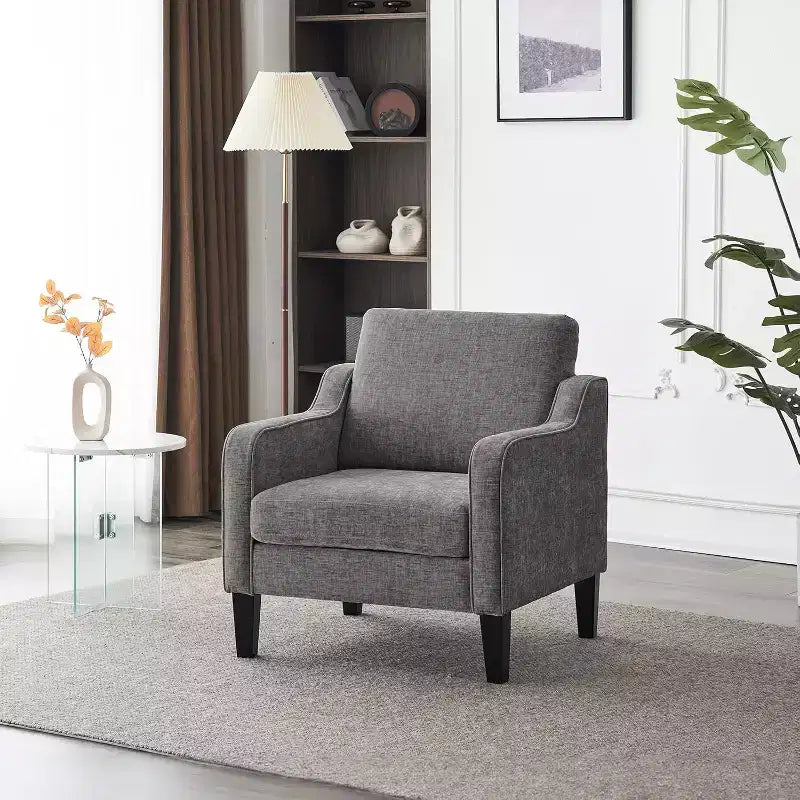 Fauteuil d'appoint pour salon, fauteuil de lecture du milieu du siècle moderne en tissu chenille rembourré avec accoudoirs