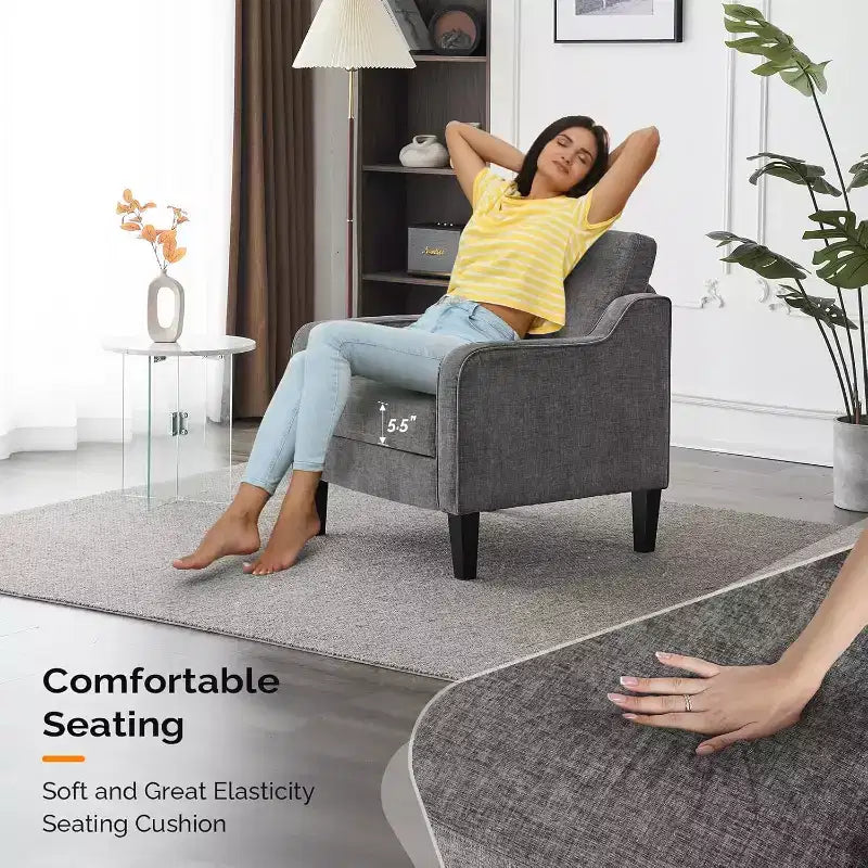 Fauteuil d'appoint pour salon, fauteuil de lecture du milieu du siècle moderne en tissu chenille rembourré avec accoudoirs