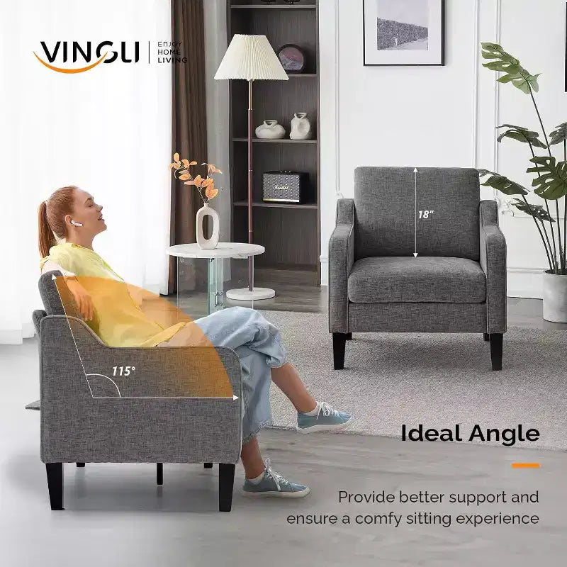 Fauteuil d'appoint pour salon, fauteuil de lecture du milieu du siècle moderne en tissu chenille rembourré avec accoudoirs