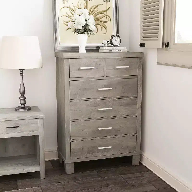 Commode haute à 6 tiroirs, commode moderne avec poignées métalliques, organisateur de rangement pour chambre à coucher ou placard