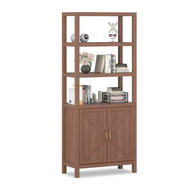 Étagère à Livres 5 Niveaux, Bibliothèque Haute de 180 cm avec Espace de Rangement et Étagères, Bibliothèques de Style Ferme pour Salon, Bureau à Domicile, Cuisine