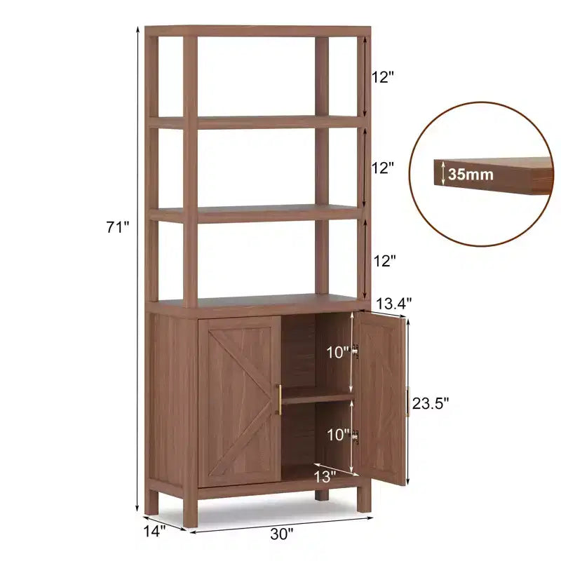 Étagère à Livres 5 Niveaux, Bibliothèque Haute de 180 cm avec Espace de Rangement et Étagères, Bibliothèques de Style Ferme pour Salon, Bureau à Domicile, Cuisine