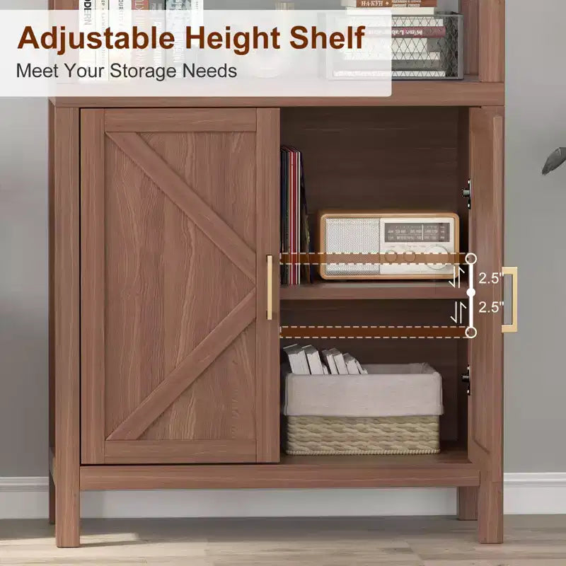 Étagère à Livres 5 Niveaux, Bibliothèque Haute de 180 cm avec Espace de Rangement et Étagères, Bibliothèques de Style Ferme pour Salon, Bureau à Domicile, Cuisine