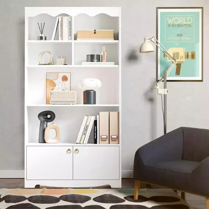 Bibliothèque en bois à 5 niveaux, 63 pouces de haut, meuble de rangement, bibliothèque autoportante, bureau à domicile, salle d'étude, cuisine