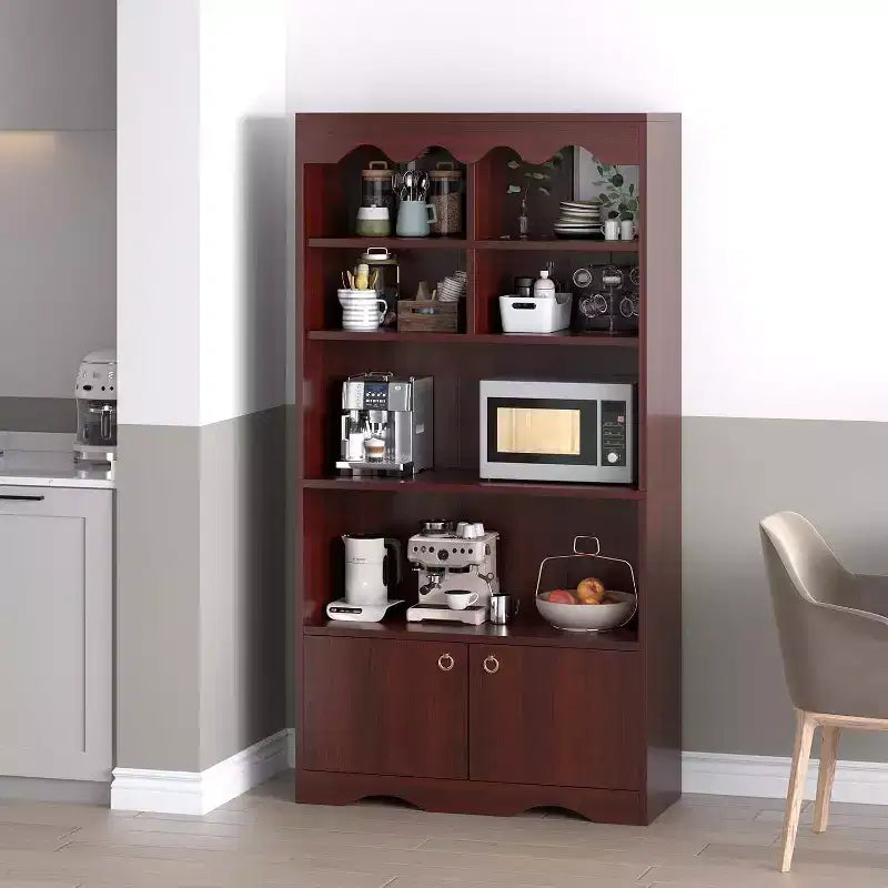 Bibliothèque en bois à 5 niveaux, 63 pouces de haut, meuble de rangement, bibliothèque autoportante, bureau à domicile, salle d'étude, cuisine