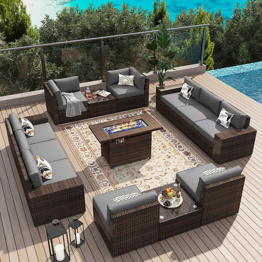 Ensemble de mobilier de jardin 13 pièces avec table brasero de 44 pouces