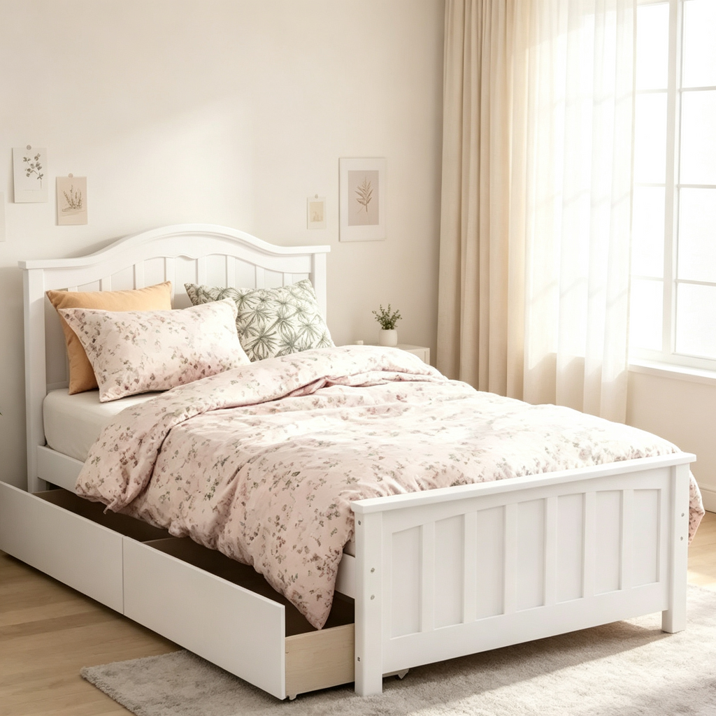 Lit plateforme simple avec 2 tiroirs de rangement
