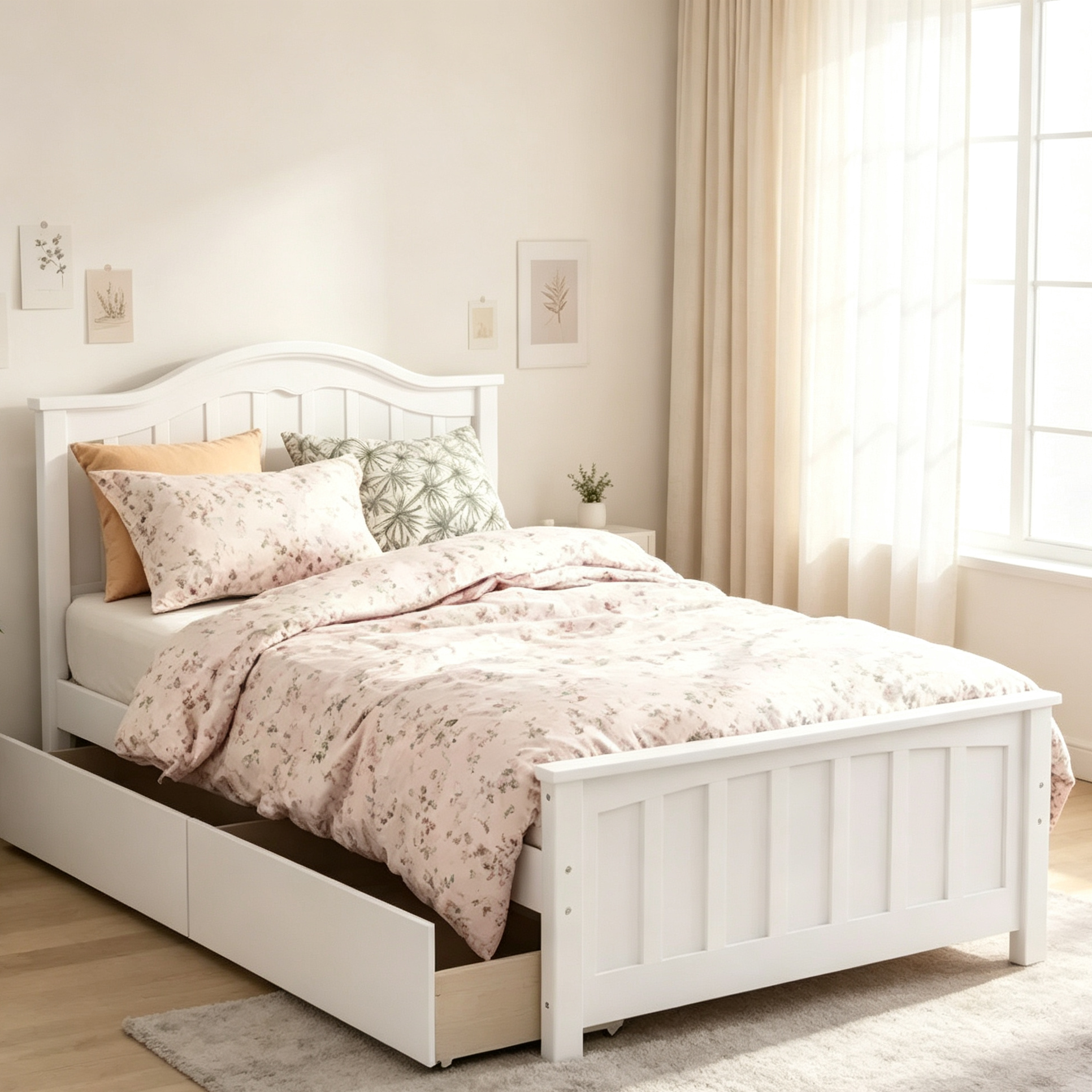 Lit plateforme simple avec 2 tiroirs de rangement