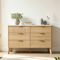 Commode 6 tiroirs pour chambre à coucher, large commode de 120 cm avec motif épais et grand design