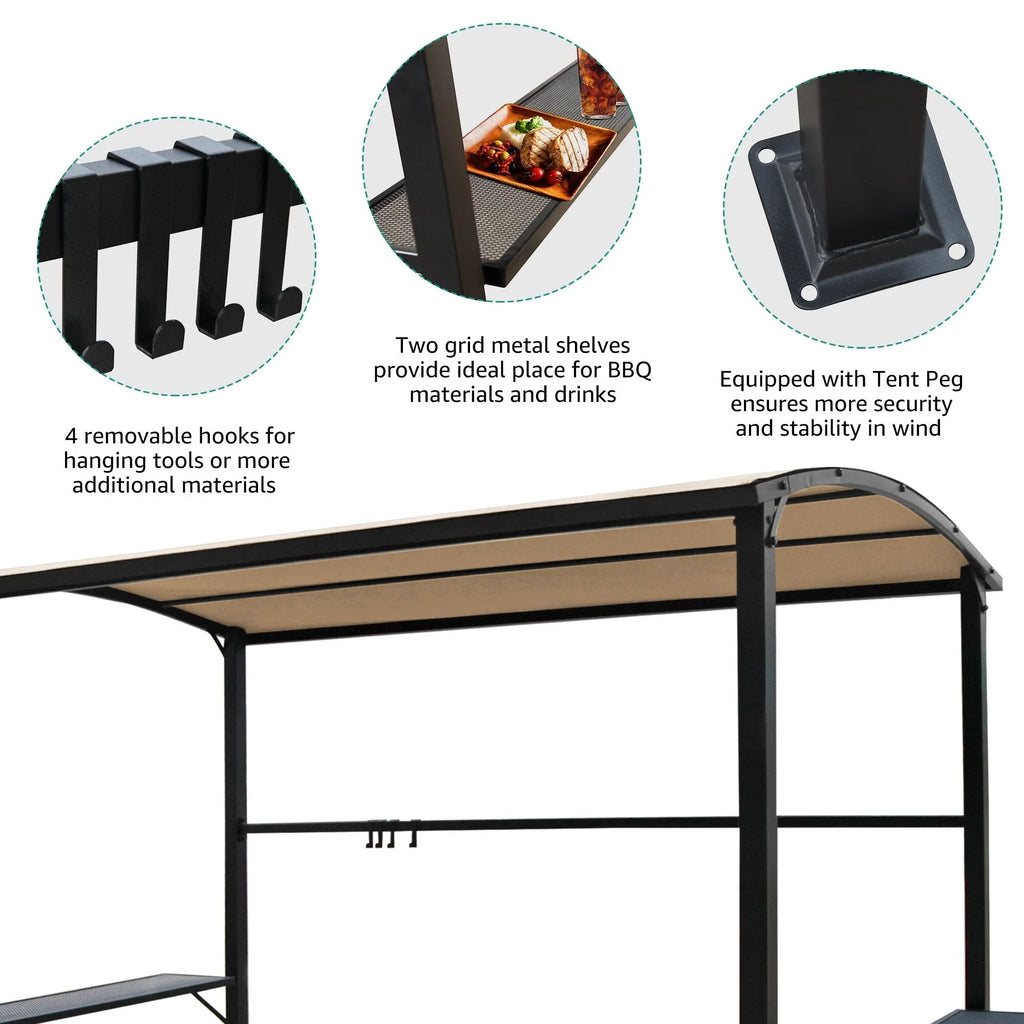 Abri barbecue en acier avec auvent, 1,5 x 2,4 m